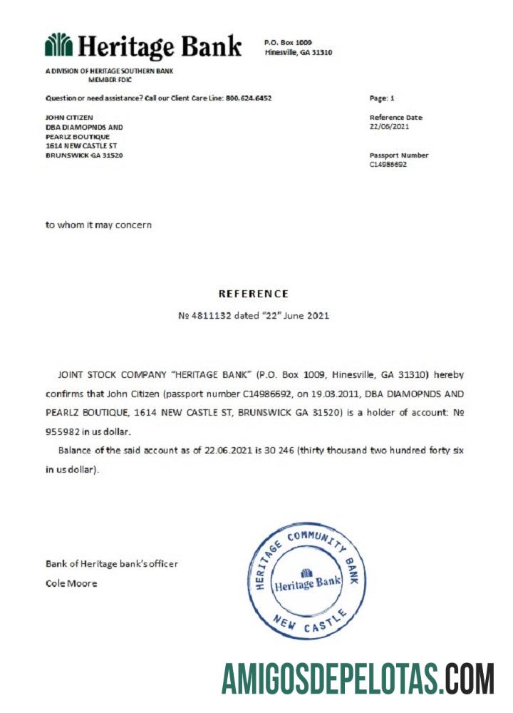 Referência do Banco Heritage dos EUA amostra